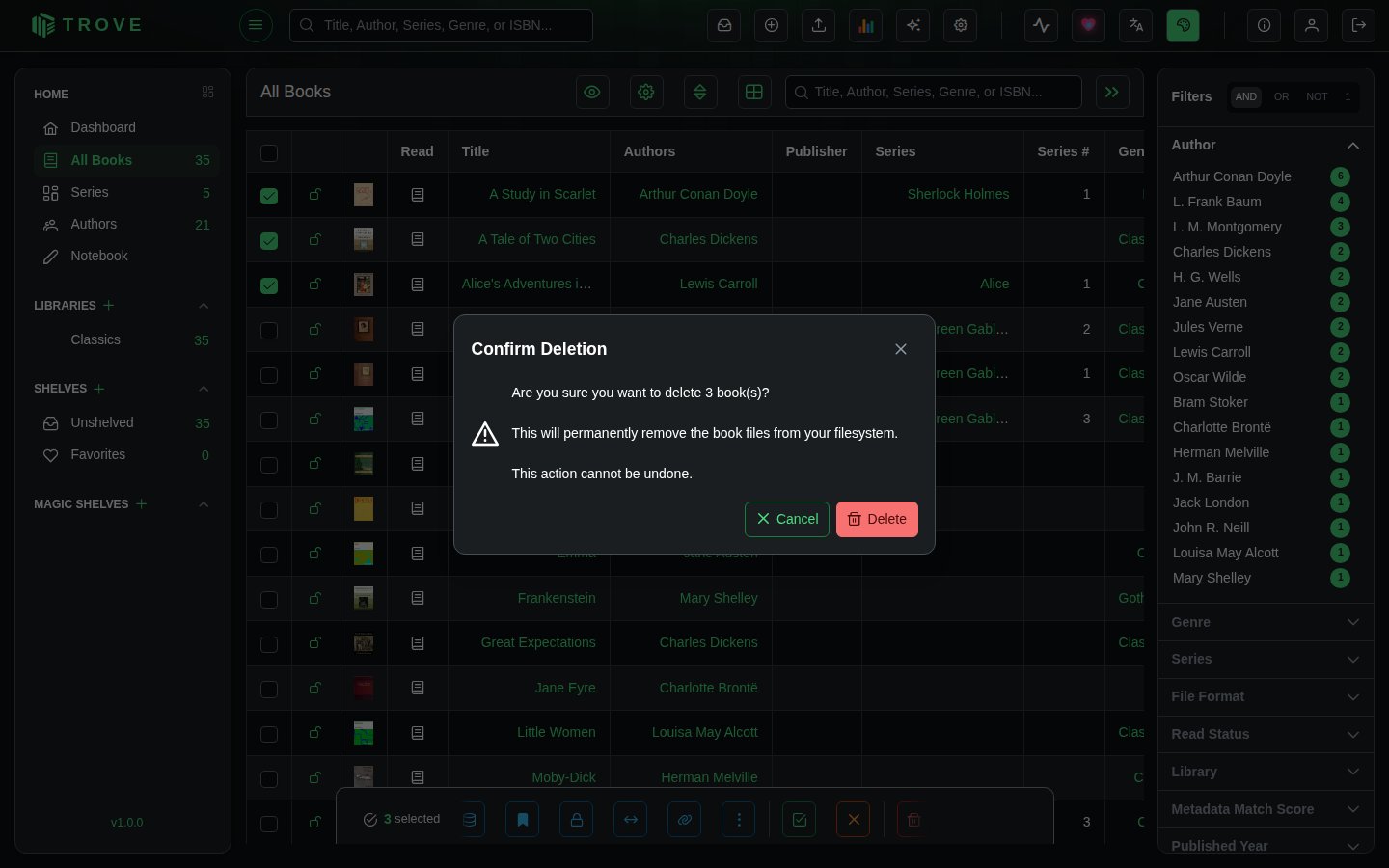 The delete confirmation