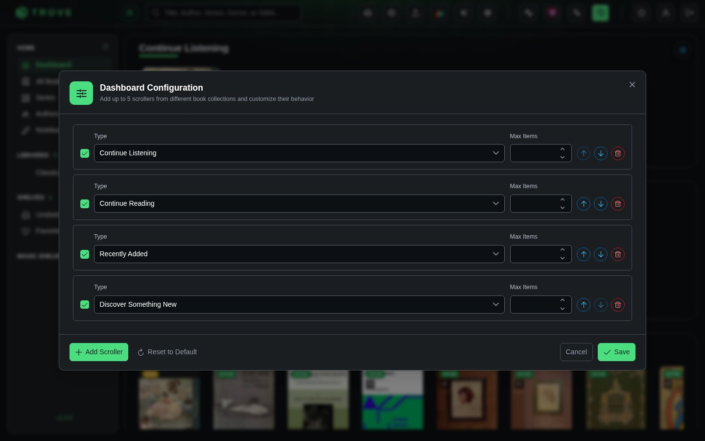 The Dashboard Configuration dialog