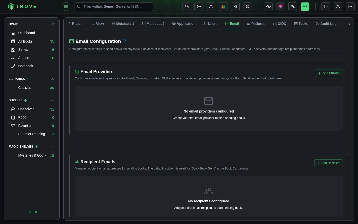 The Email settings before any provider is set up