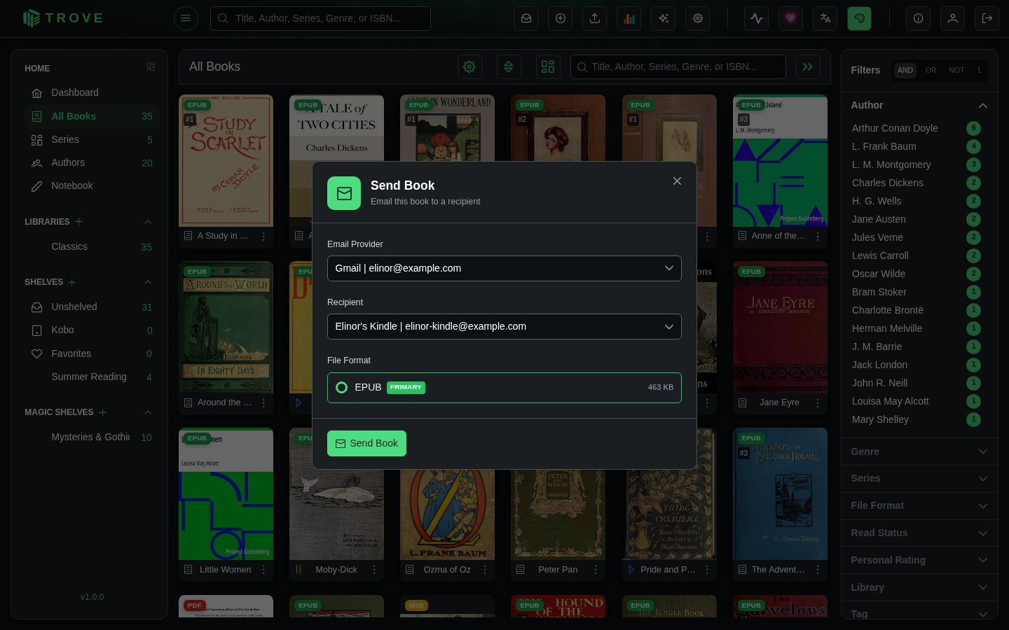 The Custom Send dialog for Emma