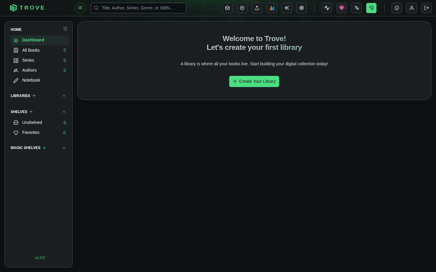The dashboard before any library exists