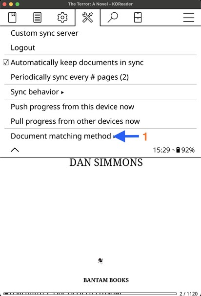 KOReader Document matching method menu