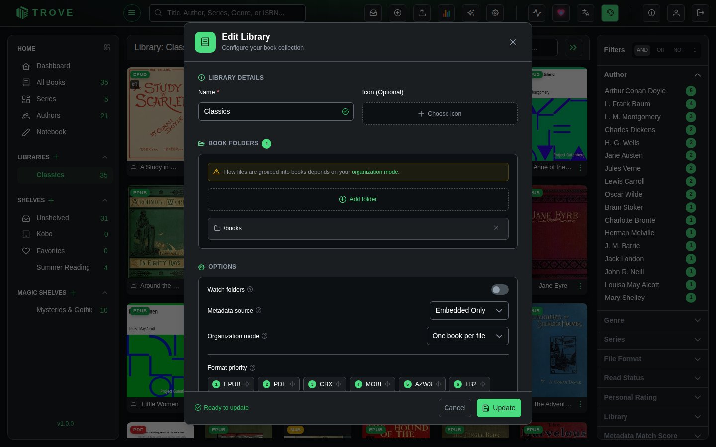 Edit Library: name, icon and folders