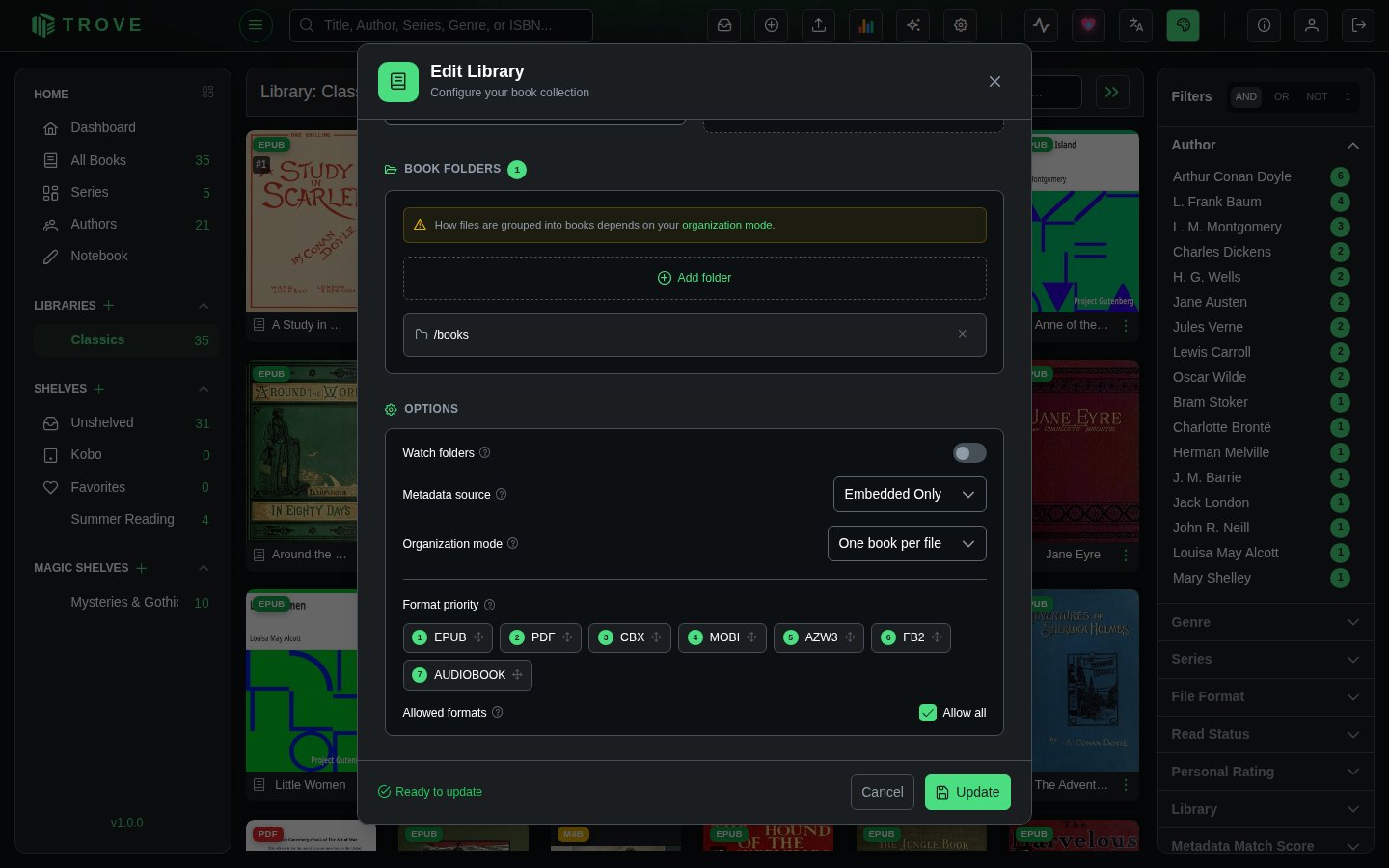 Edit Library: format priority and allowed formats
