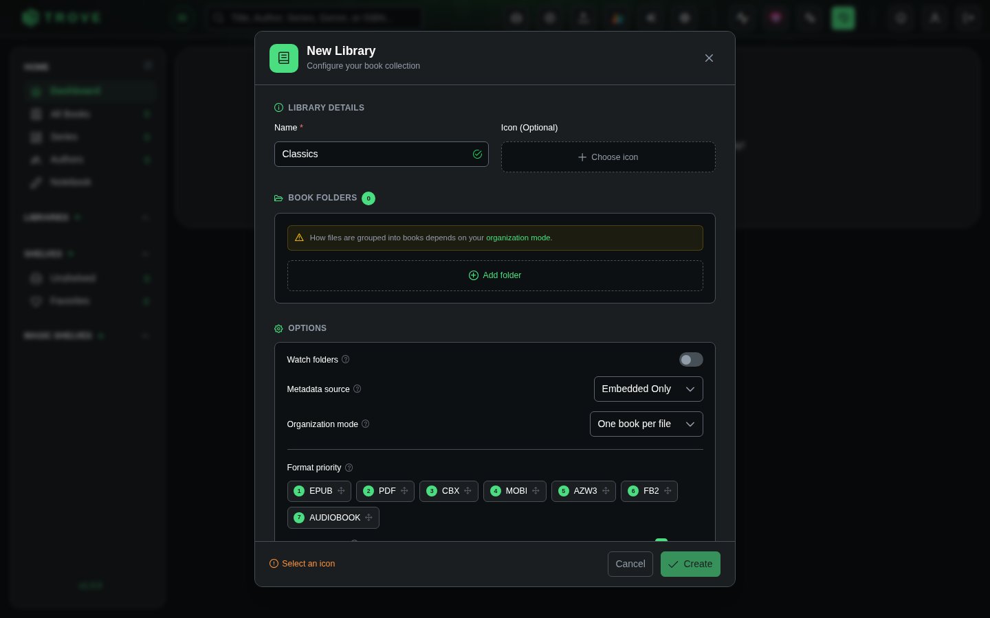 The New Library dialog