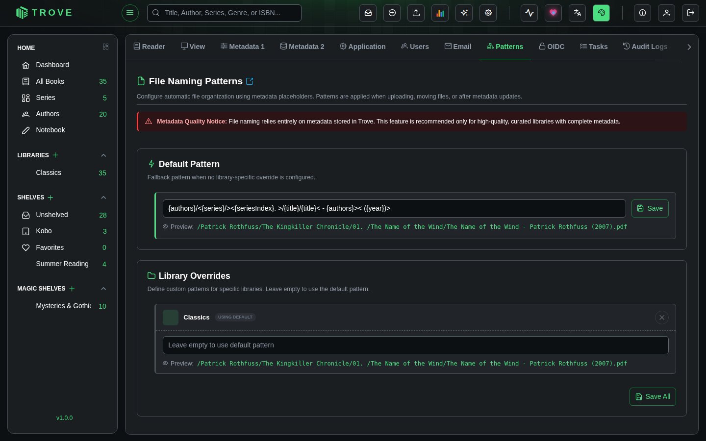 File Naming Patterns UI