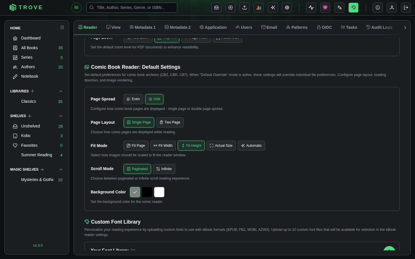 Comic Book Reader Settings