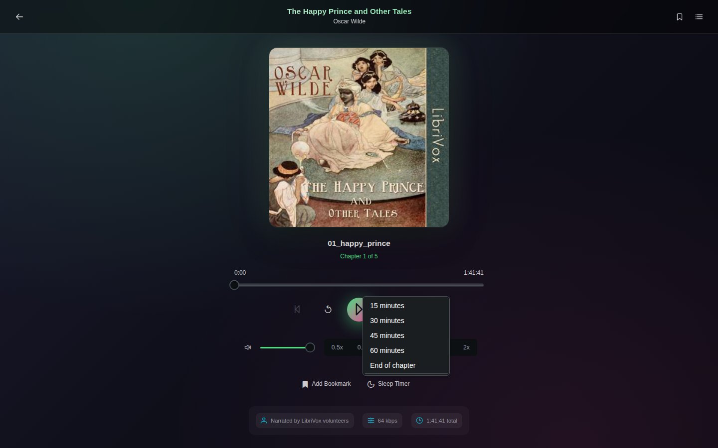The sleep timer menu