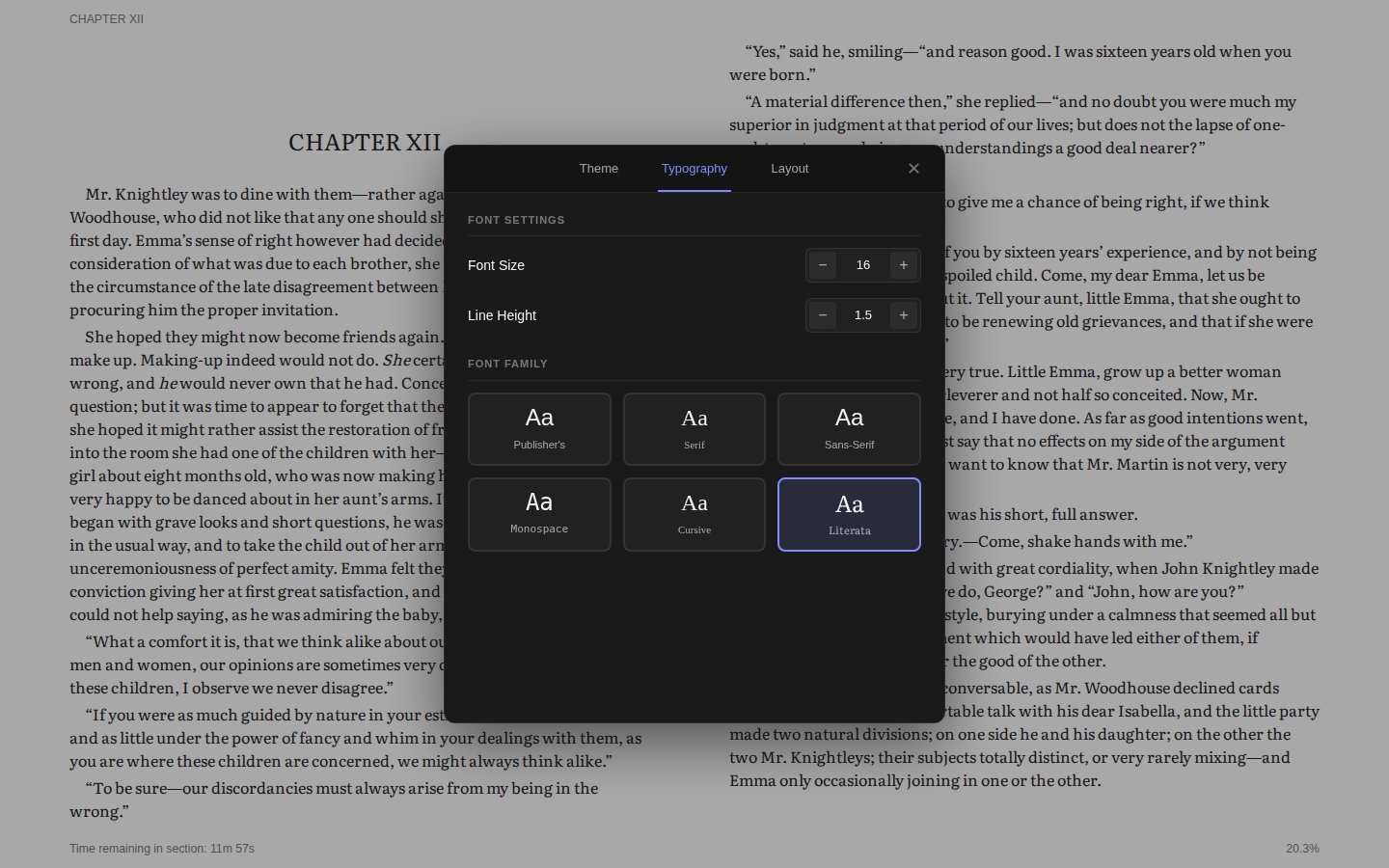 Emma in Literata, chosen in the reader's typography settings