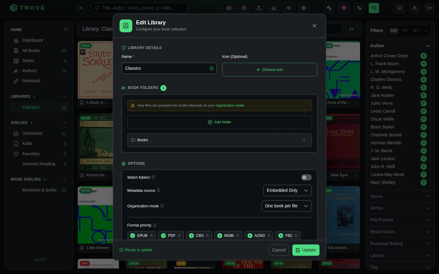 The Edit Library dialog with its icon button