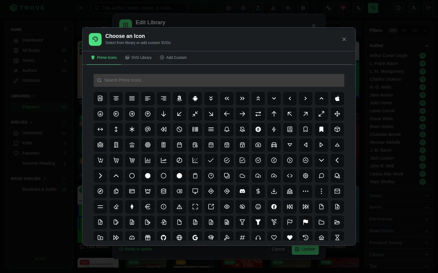 The Prime Icons tab